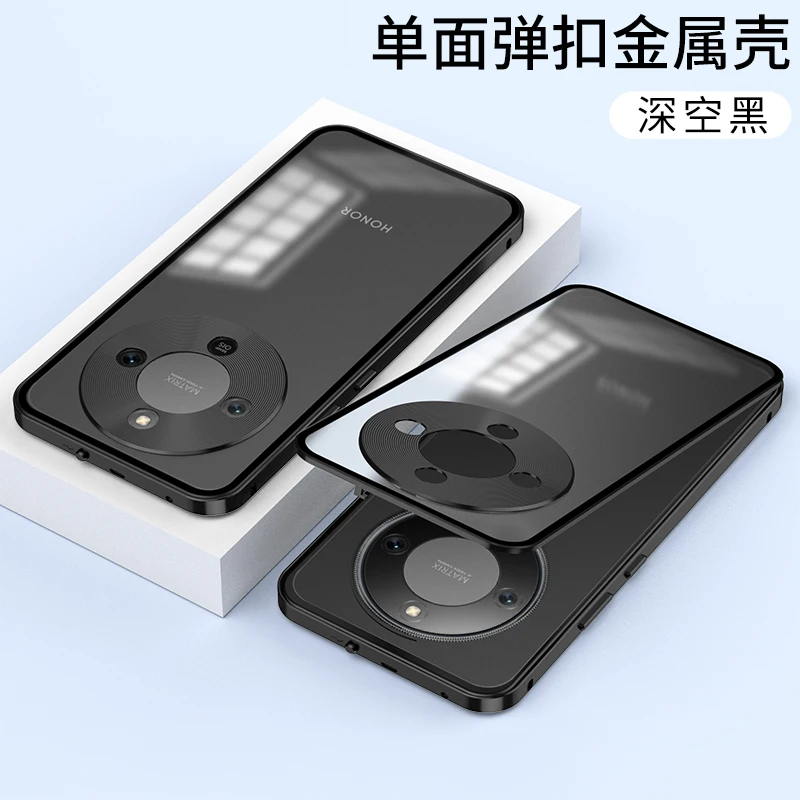 Premium Alloy Metal Lens Protection Phone Case with Transparent Tempered Glass and Shockproof Back Cover