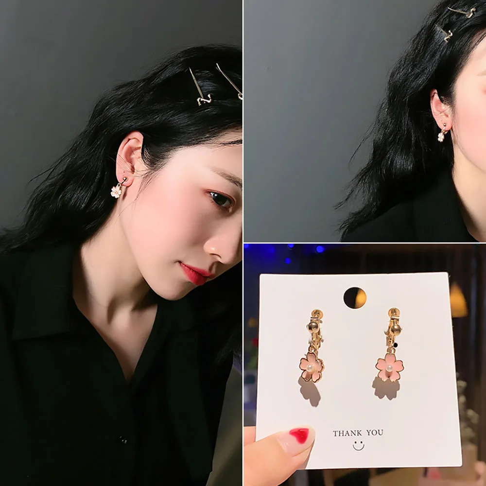 Ear Clip Earrings Exquisite Hollow Imitation Pearl Design Clip On Earrings Women's Tassel Long Clip-On Earrings Non-Pierced
