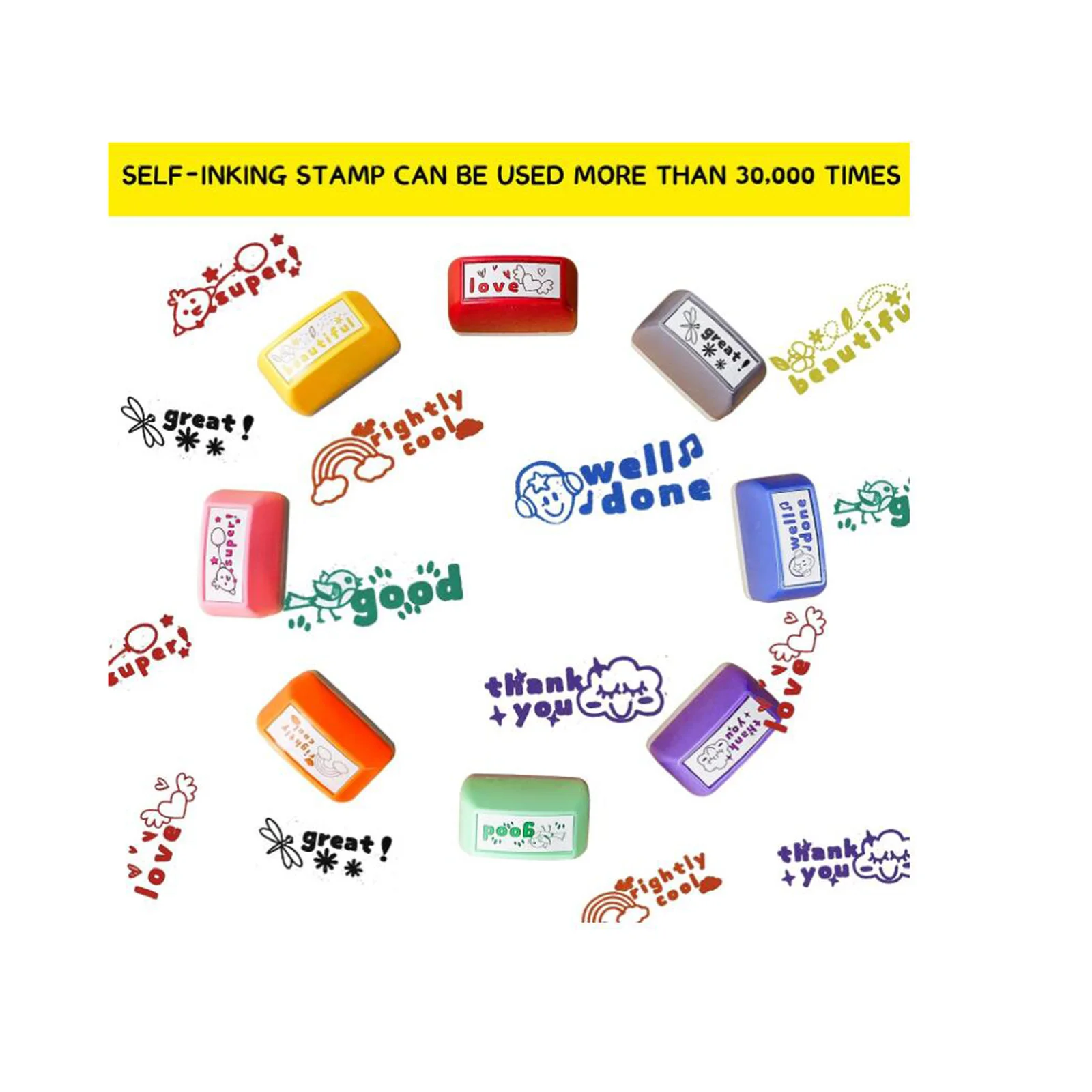 Teacher Stamps Self Inking Motivational Colorful Set Parent for School Supplies Classroom Reward Motivation Recognition 8Pcs self ink stamps