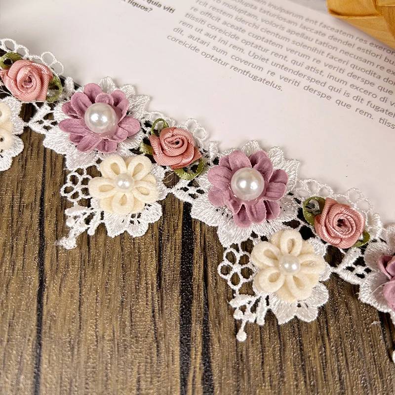 3D Flower Lace Trim Appliqu Trimming Lace Ribbon Embroidered Fabric Sewing Craft DIY Handmade Wedding Dress Decoration 44/50cm
