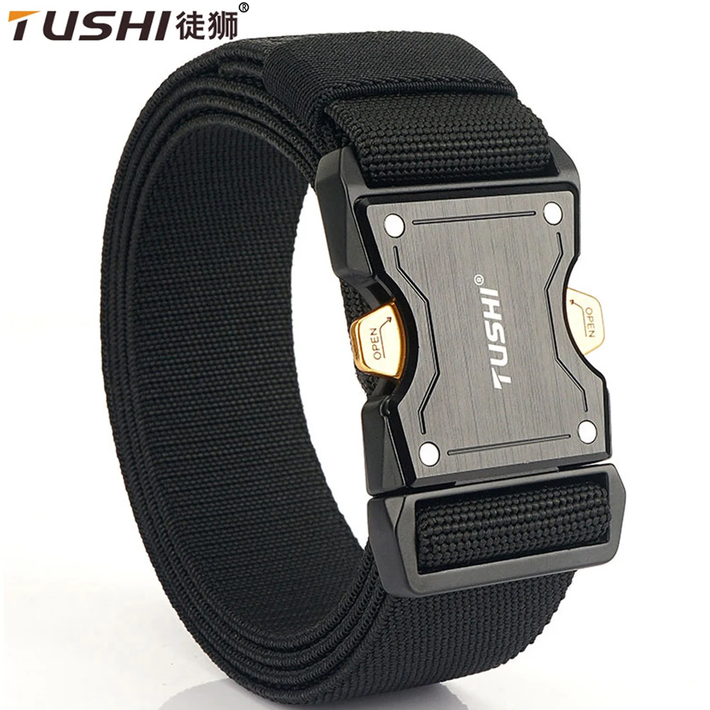 TUSHI Genuine tactical belt quick release outdoor military belt soft real nylon sports accessories men and women black belt