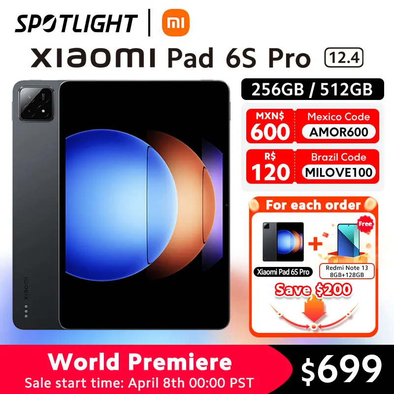  [World Premiere] Xiaomi Pad 6S Pro Global Version 12.4" 144Hz 3K crystal-clear display Snapdragon 8 Gen 2 Mobile Platform 120W 