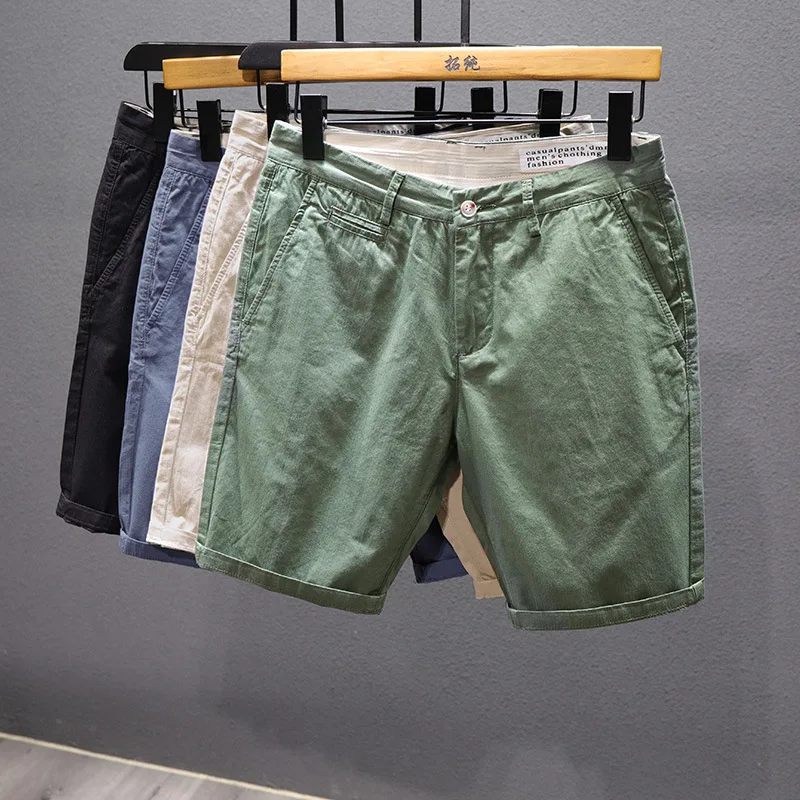 Men Green Denim Shorts Summer Casual Jeans Stretch Shorts Jeans High