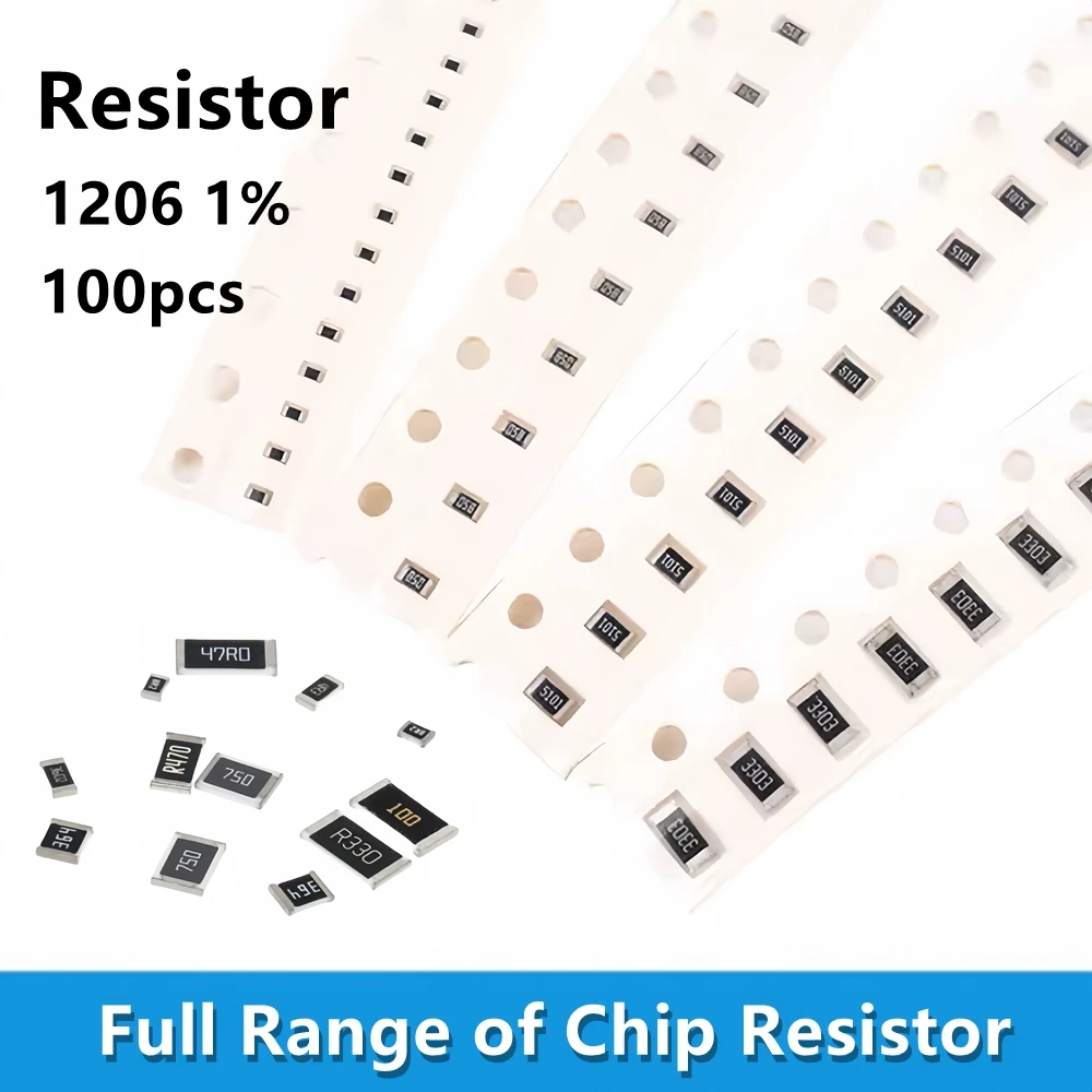 100pcs 1206 &plusmn;1% 1/4W 0R 10 11 12 13 14 15 15.8 16 18 20&Omega; 21 24 30 39 49.9 60.4 100 120 200 249 470 510 649 715R ohm Resistor