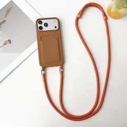 Stylish Shockproof Crossbody Lanyard Case with Card Holder and Soft Candy - Colored Design - iPhone 12(12 Pro (Brown)