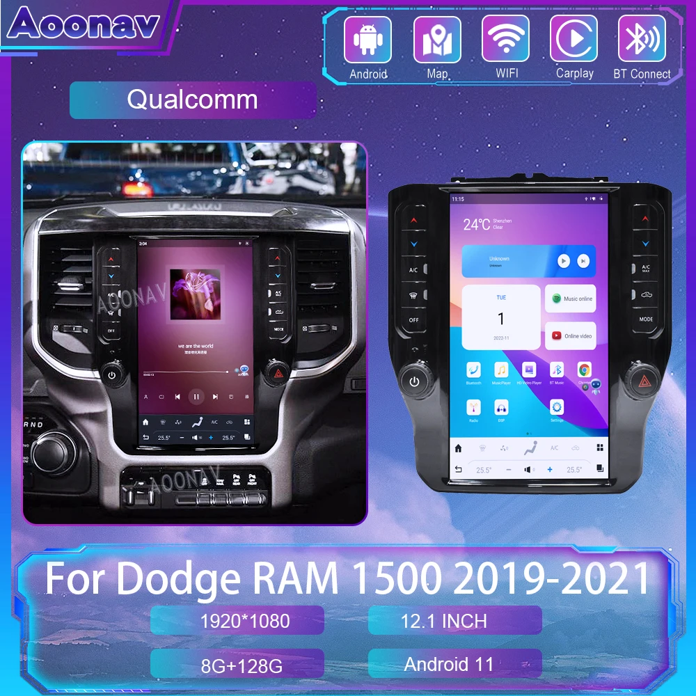 

Android 11 Tesla Style Car Radio For Dodge RAM 1500 2019 2020 2021 Qualcomm GPS Navi Multimedia Player Wireless Carplay Unit