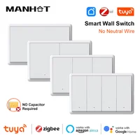 Tuya zigbee Smart Wall Light Switch No Neutral Wire No Capacitor Required 1 2 3 4 Gang Voice Control work With Alexa Google Home