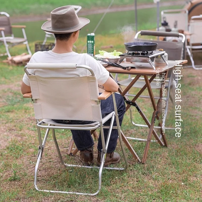Folding Chair Outdoor Camping Aluminum Alloy Tall Army Chair Leisure Portable Backrest For British Rover Restaurant