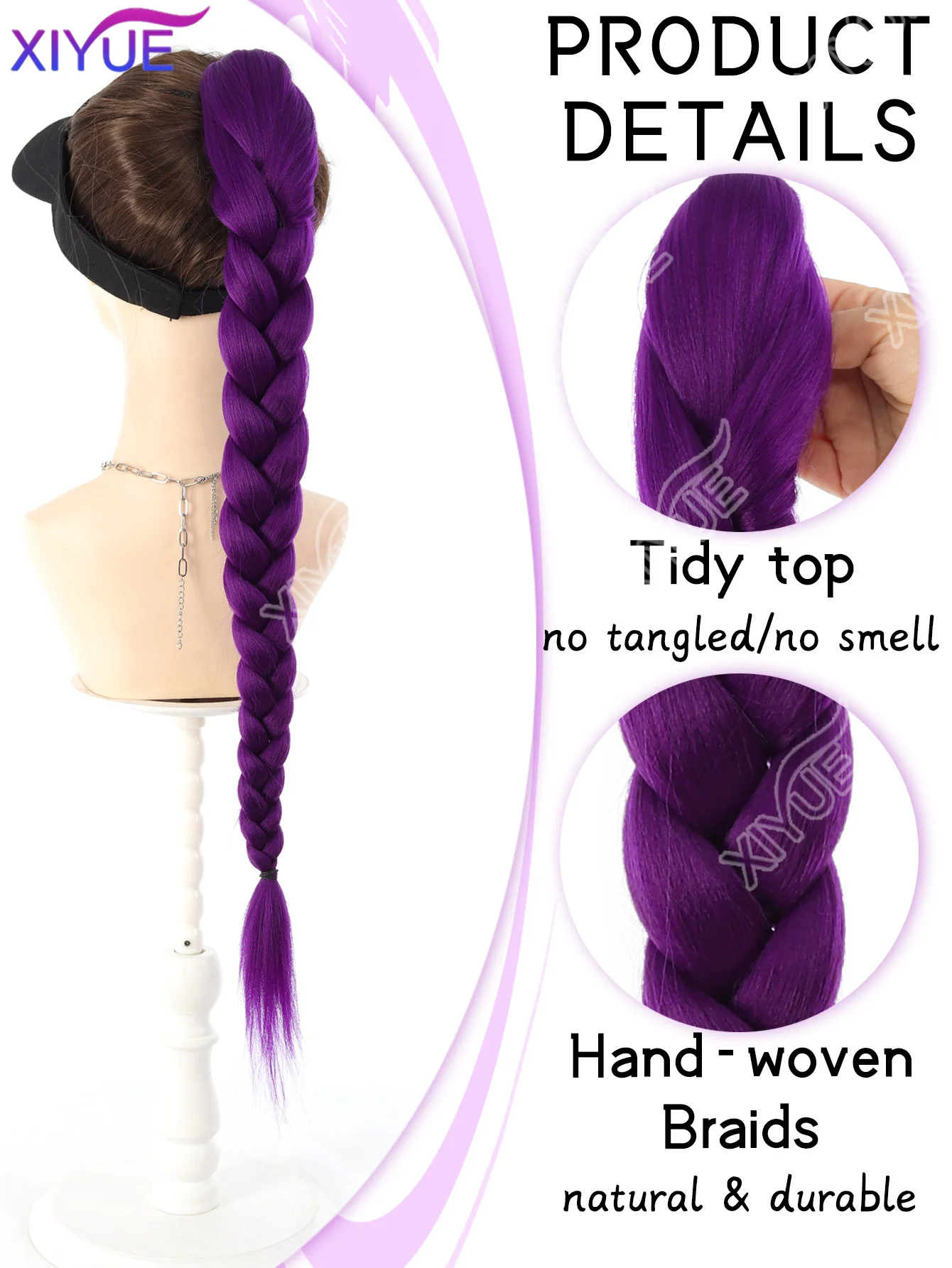 XIYUE 28inch Long Braided Purple Hair Ponytail Extensions Hairstyle Claw Clip Hair Wig for woman for Chritmas Theme Party Hair