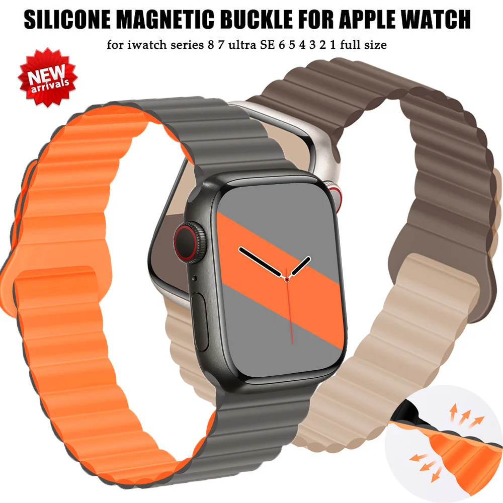 Para Apple Watch SE 2023 44mm Pulseira de relógio de silicone com fivela  magnética (preto branco)