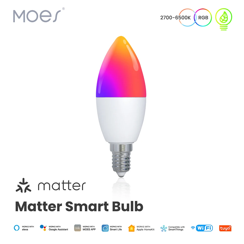 WiFi Smart LED Bulb Dimmable LED Light 16 Million RGB Colors E14 Candle Lamp APP Remote Control 6W 470LM for Alexa Google Home