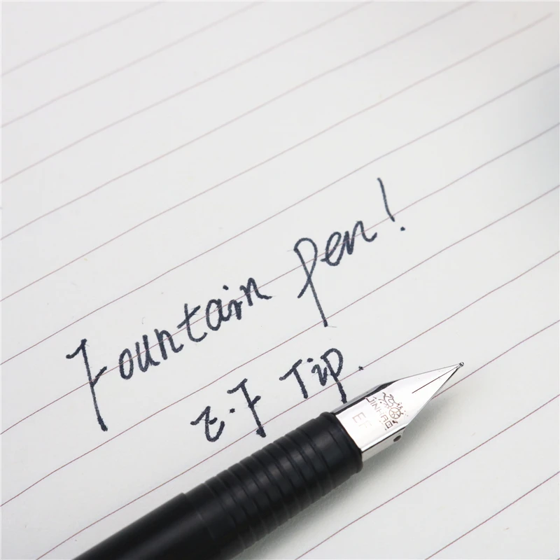 JinHao-작은 검은 색 막대 만년필, EF 0.38mm 팁, 심플하고 아름답고 세련된 금속 펜 홀더