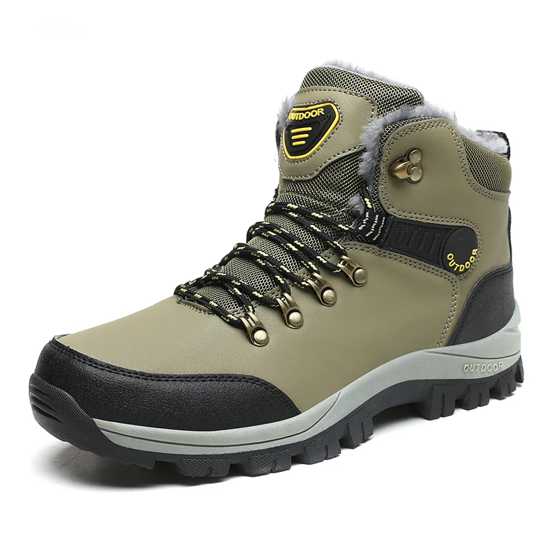 HIKEUP Outdoor Hiking Shoes Men Padded High-top Warm Casual Cotton Shoes Men's Snow Boots Wear- Resistant Tactical Military