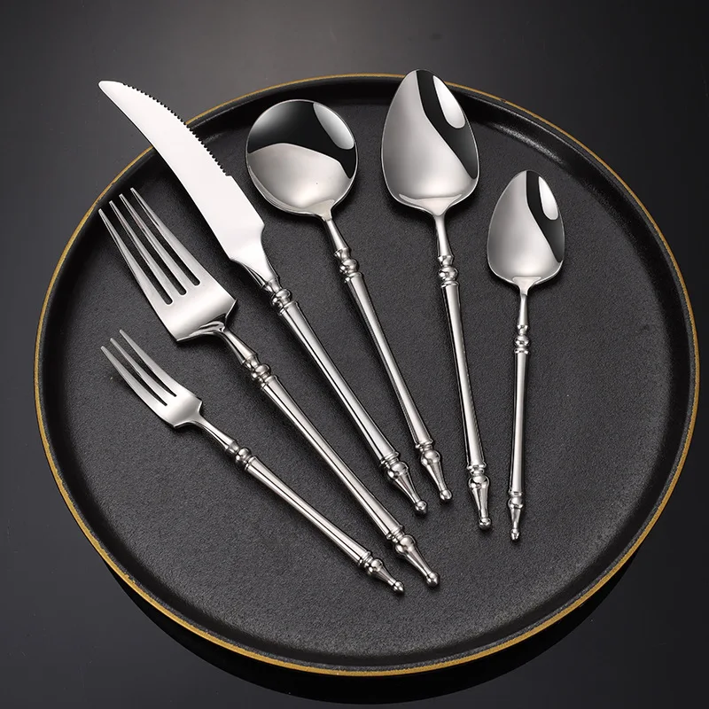 Slim 304 Stainless Steel Cutlery Set French Dinnerware Clamp Western Table Knife Fork Tea Spoon Flatware Festival Decor cutlery set western style cutlery set picnic cutlery set stainless steel cutlery set picnic tableware camping cutlery set