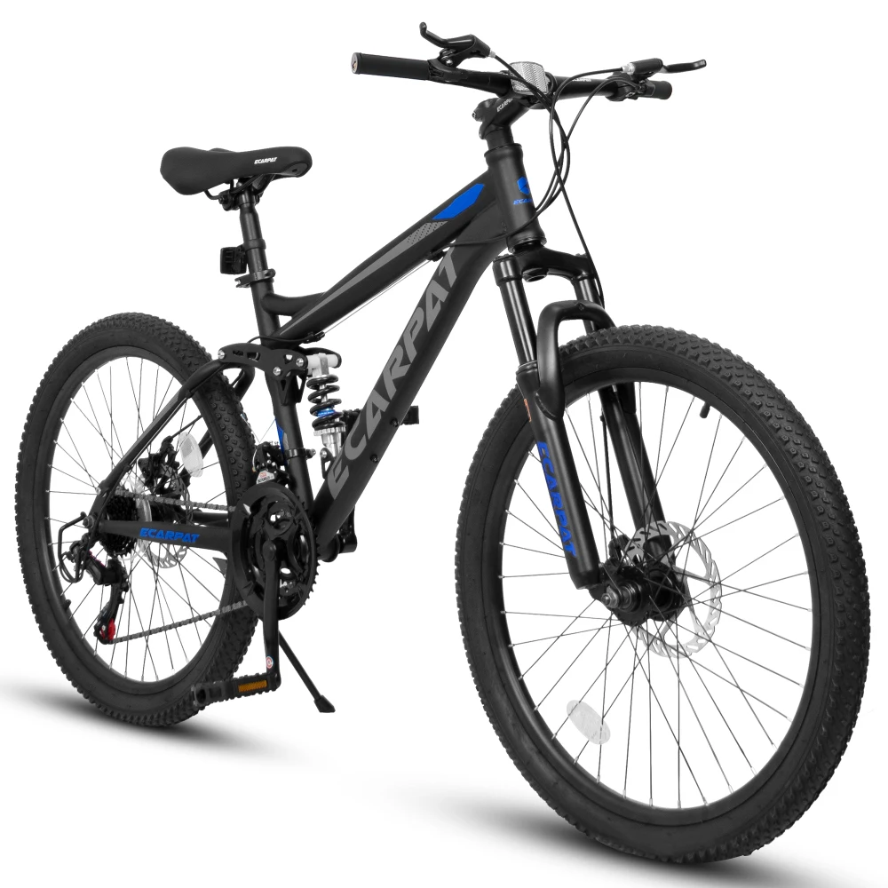 

26 Inch Wheels, 21-Speed Full Suspension Trail Commuter City Mountain Bike, Carbon Steel Frame Shock Absorber Bicycles