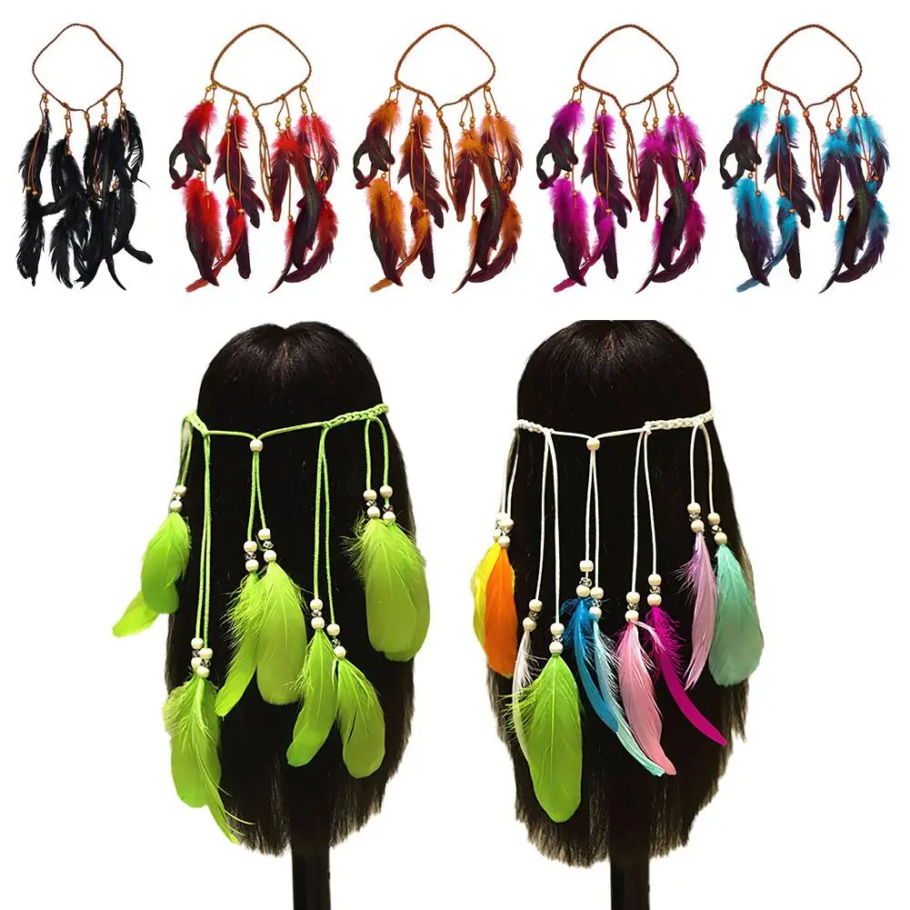 2025 New Fashion Boho Feather Headband for Women Festival Hair Accessories Peacock Feather Turban Ladies Adjust Hairband