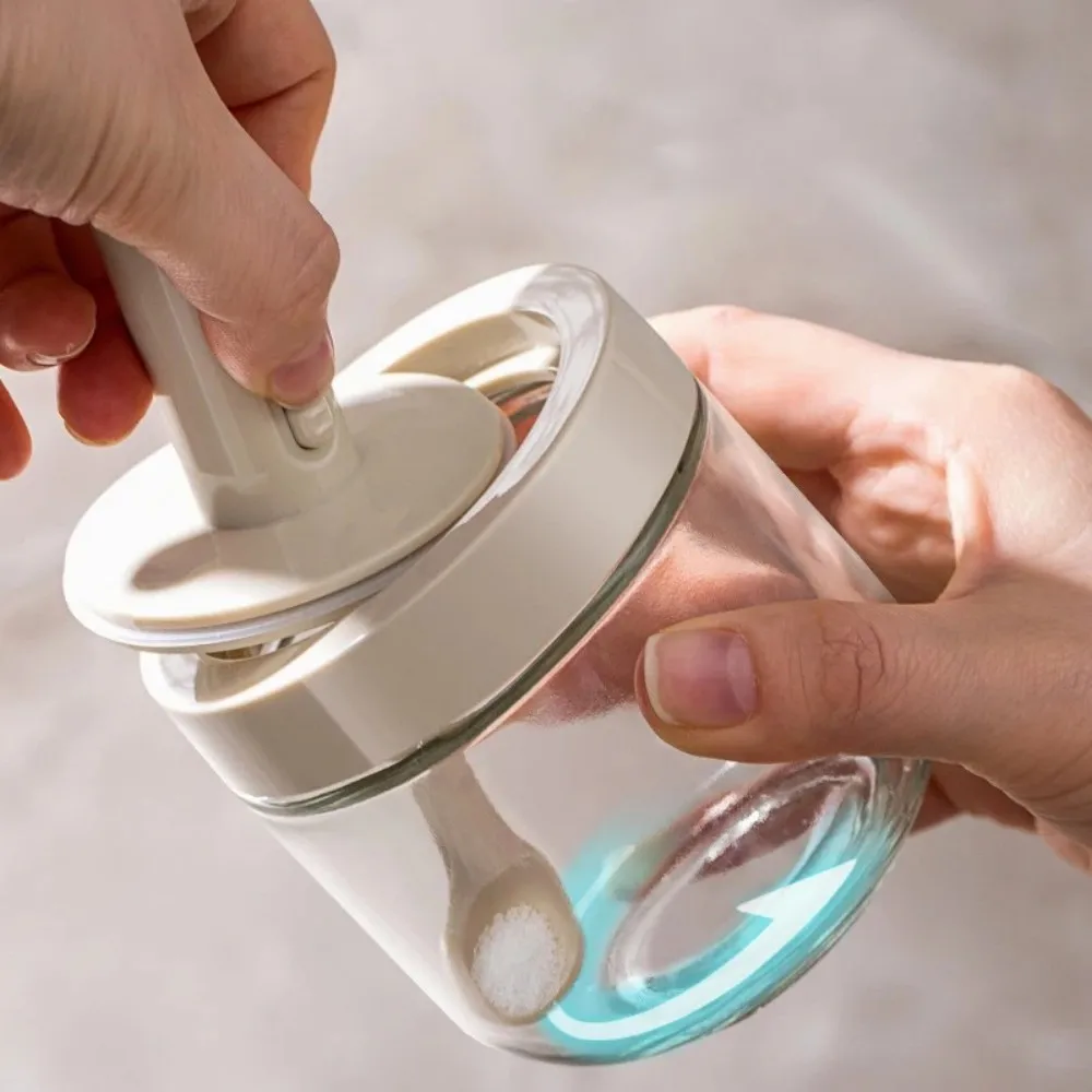 Glass Seasoning Bottle 1/3 pcs With Telescopic Spoon Household Kitchen Salt Storage Box Leak Proof and Moisture-proof