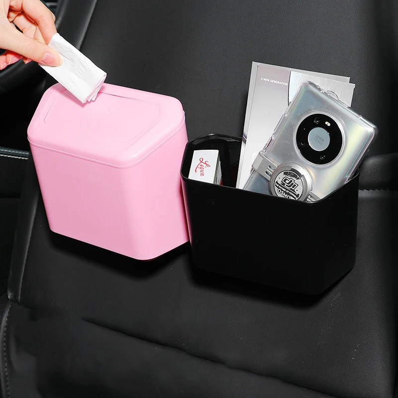 Hanging Car Trash Can, Waste Basket, Car Garbage Bin Storage, Plastic Dustbin Garbage Organizer Storage, Blue, Black, Pink