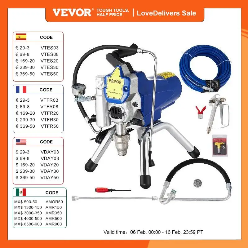 Vevor 220V Spruzzatore Airless Ad Alta Pressione 2200W Per Pistola A Spruzzo Per Verniciatura A Spruzzo