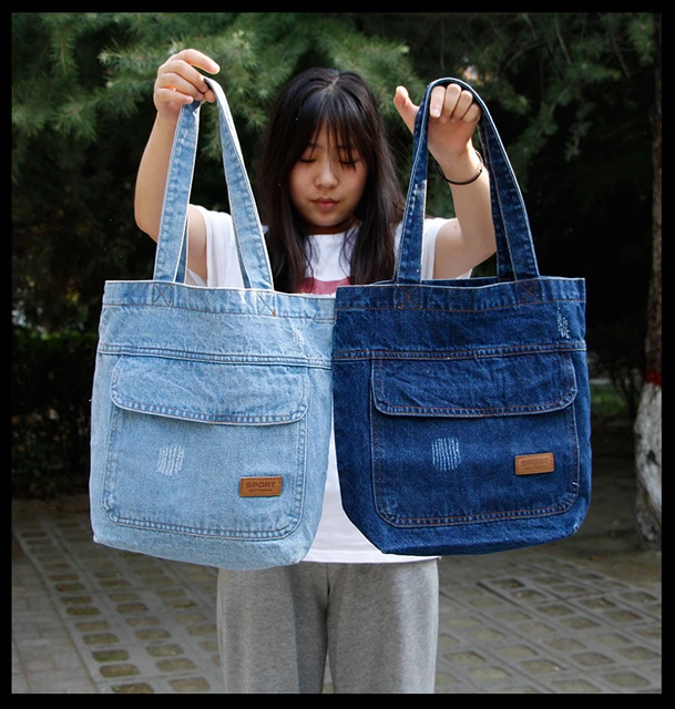 Trendy Fashion Handbags Denim Patchwork Shoulder Bag Denim Bag