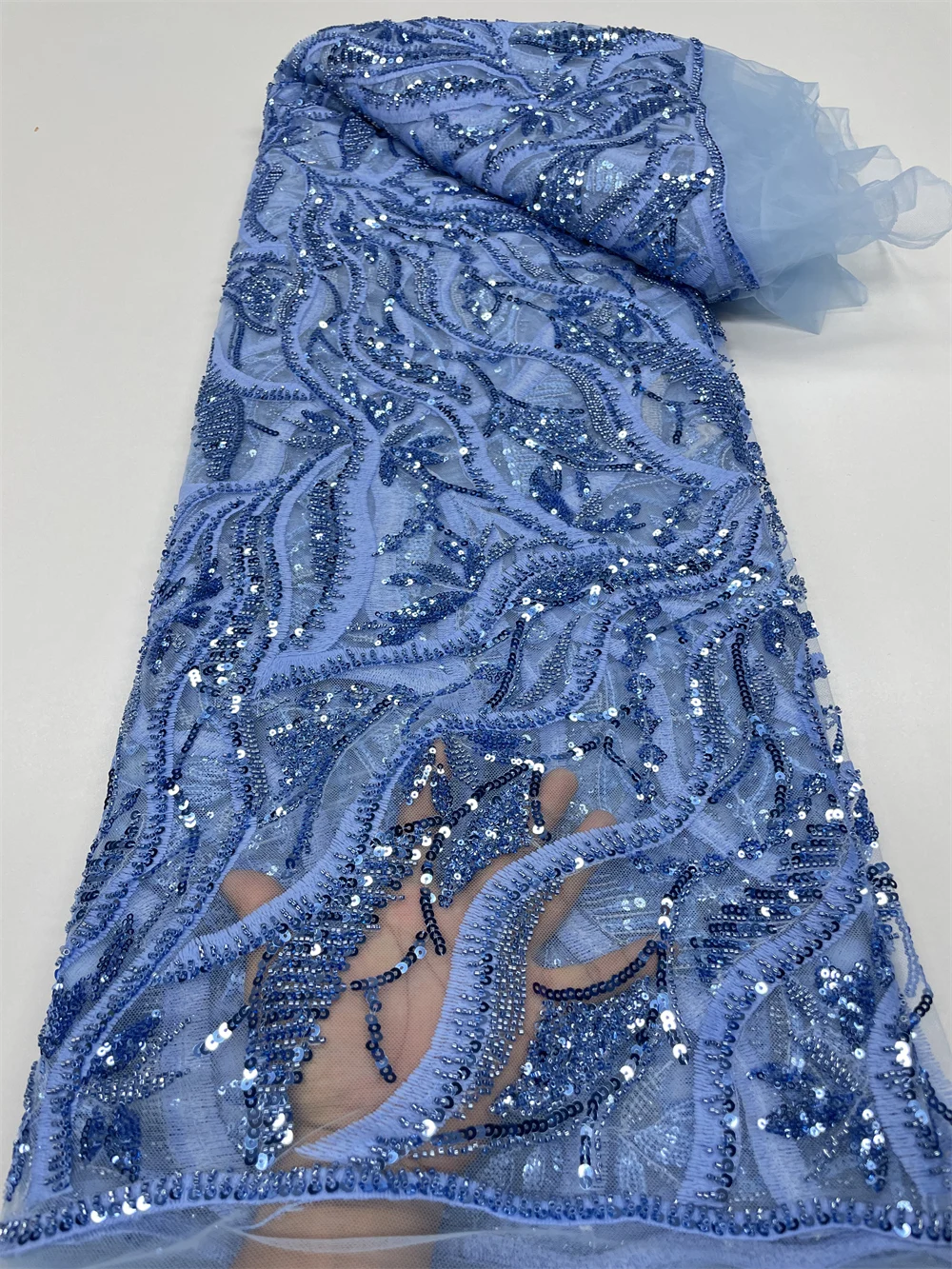 

Beaded Tube Lace Embroidery African Lace Fabric 2023High Quality Nigerian Wedding French Tulle Lace Material With Sequins QF0697