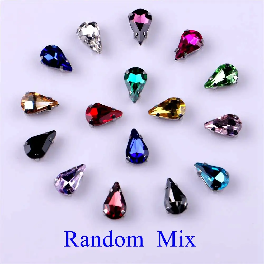 Elegant Teardrop Glass Rhinestone Embellishments with Silver Metal Base - 20 pcs/pack