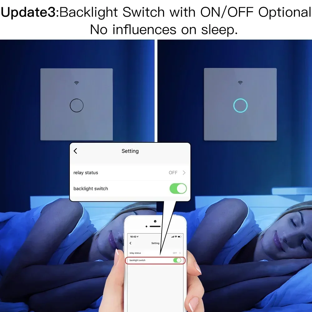 MOES NEW WiFi RF433 Smart Touch Switch 2/3 Way Smart Life/Tuya App Control,Alexa Google Home Voice Control 1/2/3 Gang EU — view 3