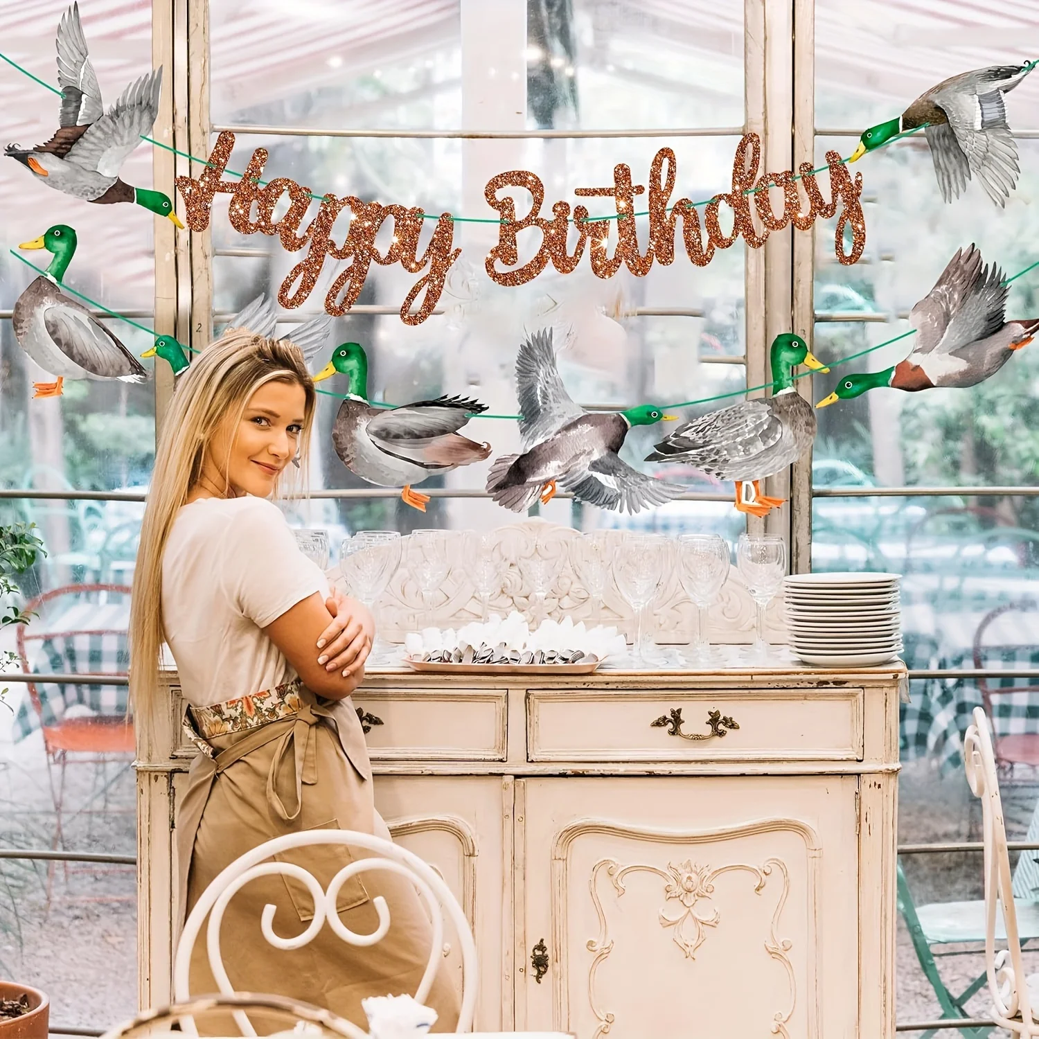 Mallard Duck Birthday Banner - 70.8x43.3 Inch Hunting Theme Party Backdrop For Indoor/Outdoor Decor - View #4