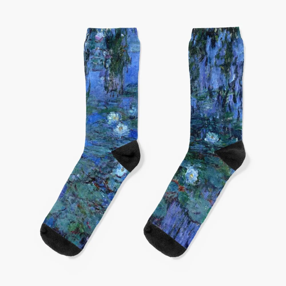 

Water Lilies Monet vibrant blue Socks socks Men's Stockings Socks Female Men's