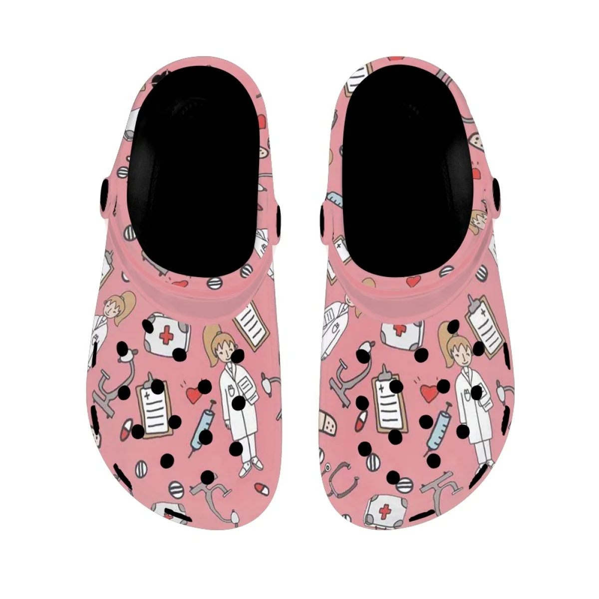 Classic Nursing Shoes Pink Cartoon Nurse Printing Sandals Women's Medical Hospital Fashion Sandals Lightweight Zapatos Mujer