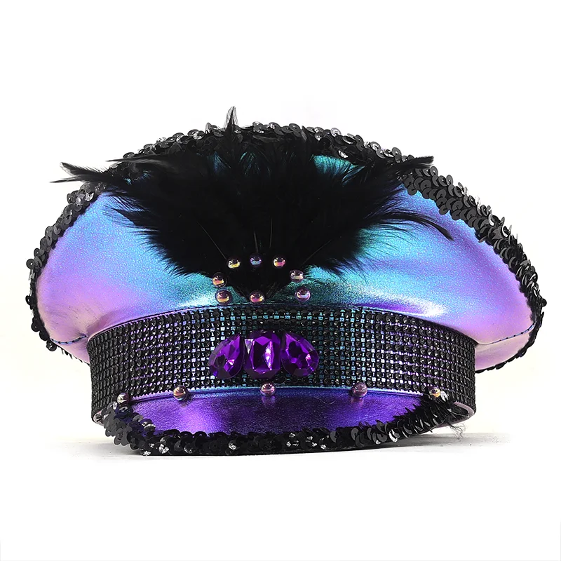 Fashion Women purple Bride Captain Hat Military Cap Sergeant Bridal Hat Hen Do Festival Birthday Part Luxury Rhinestone sailor hat women hats