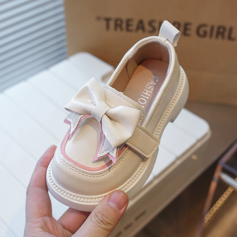 British Style Children Leather Shoes for Girl Spring New Bow Princess Comfortable Non Slip Soft Sole Children's Single Shoe