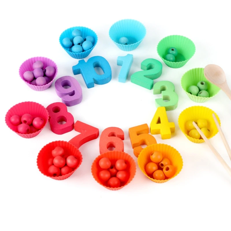 

Kids Montessori Wooden Clip Beads Fishing Learning Math Early Educational