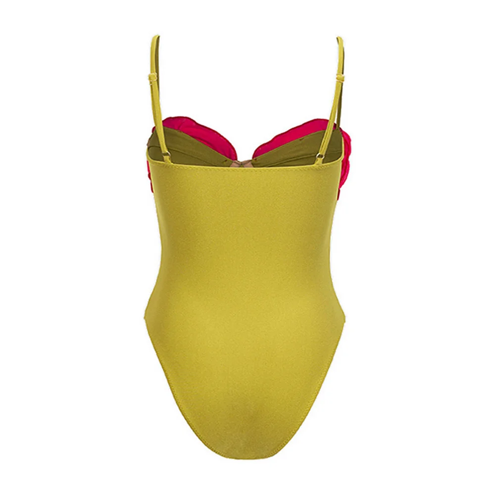 2024 Women Sexy 3D Flower One Piece Swimsuit Halter Swimwear Push Up Beach Dress Summer Monokini Skirt Bathing Suit