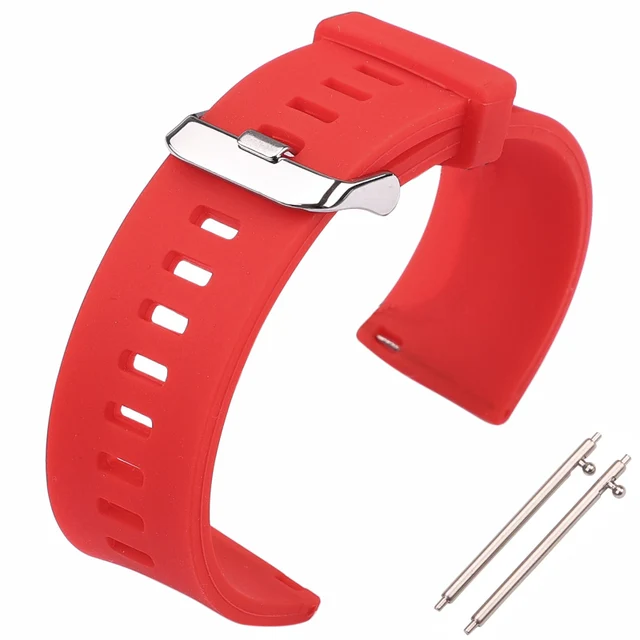 HENGRC 5 Colors Silicone Rubber Watchband 18mm 20mm 22mm Women Men Watch Band Strap Waterproof Sports Watch Belt Polished Buckle Red