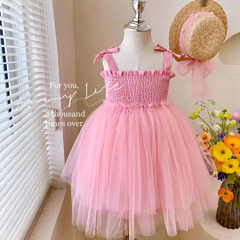 

Children's Princess Dress2024Summer New Girls' Mesh Dress Baby Cake Dress Bow Suspender Dress