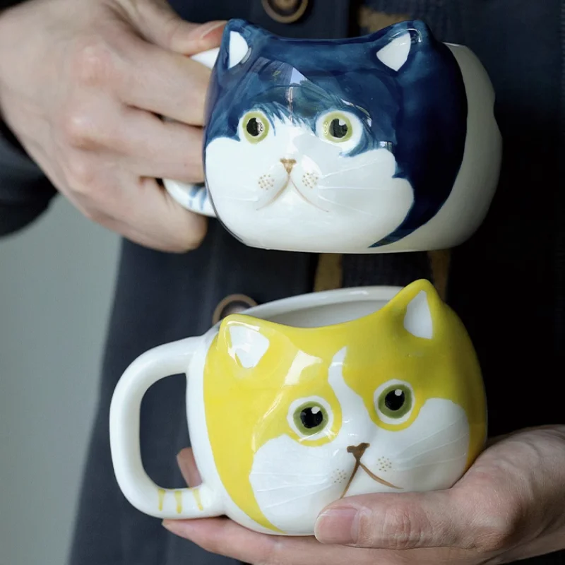 

Creative Hand-painted Underglaze Color Cute Cat Shape Ceramic Water Cup Safe and Healthy Drinking Utensils Milk Coffee Cup Mug