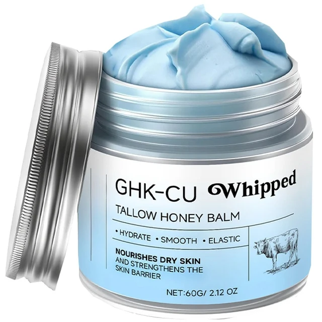 Peptides de cuivre GHK-Cu Tallow de boeuf pour la peau : baume bleu Manuka Honey hydratant visage et corps pour peaux matures, sèches et sensibles 1