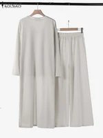 Women Autumn Tracksuits 3pcs Pant Sets ZANZEA Fashion Casual 3-Pieces Sets Solid Tank Tops and Cardigans Wide Leg Trousers Suit - Image 5
