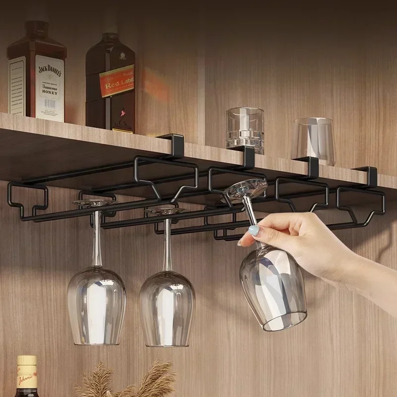 Hanging Punch-free Wine Glass Holder Household Under Cabinet Champagne Glass Storage Rack Shelf Kitchen Multi-purpose Organizer 3