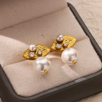 Fashion Imitation Pearl Dangle Earrings for Women Stainless Steel Gold Color Earrings 2025 Trend Piercing Wedding Jewelry Gift