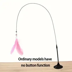 Interactive Cat Teaser Toy with Bell & Feather Wand - Long Suction Cup Pole for Engaging Playtime Adventures (Pink Normal)