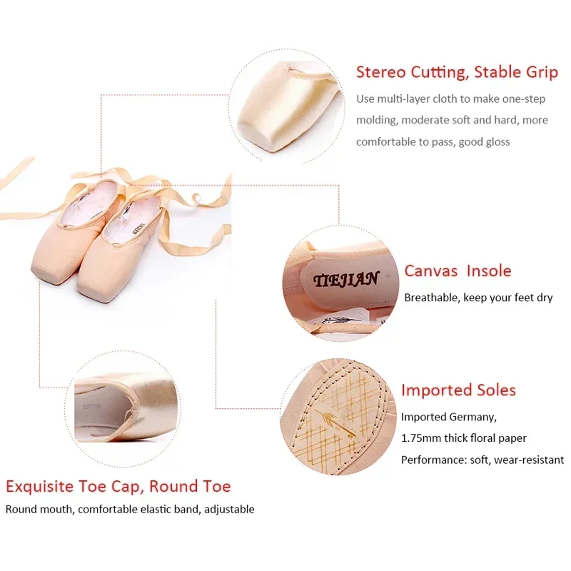 Professional Ballet Pointe Shoes Canvas Satin Pink Black Red Ballerina Shoe Dancing Performance Toe Pad dance shoes