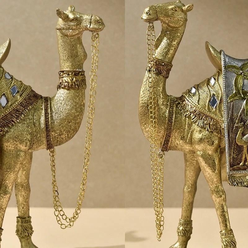 Роскошные фигурки в виде золотистых верблюд, настольное украшение, миниатюрные животные, украшения для дома, гостиной, декоративные поделки