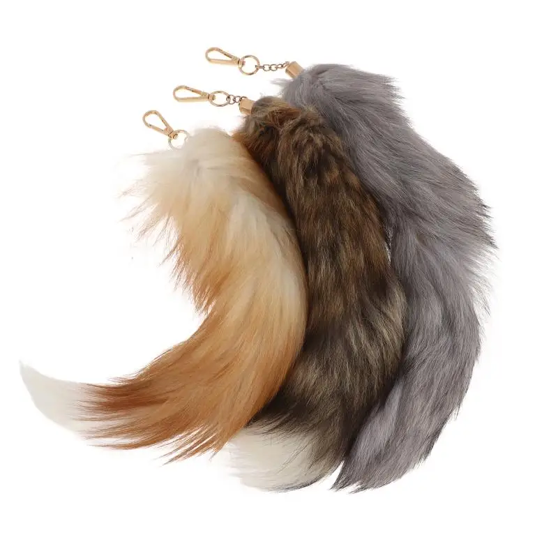 38cm großer, flauschiger Kunstfell-Fuchsschwanz-Schlüsselanhänger, Therian-Schwanz, Fuchsschwanz-Schlüsselanhänger, Pelzanhänger, Schlüsselanhänger, Geschenk für Frauen und Mädchen