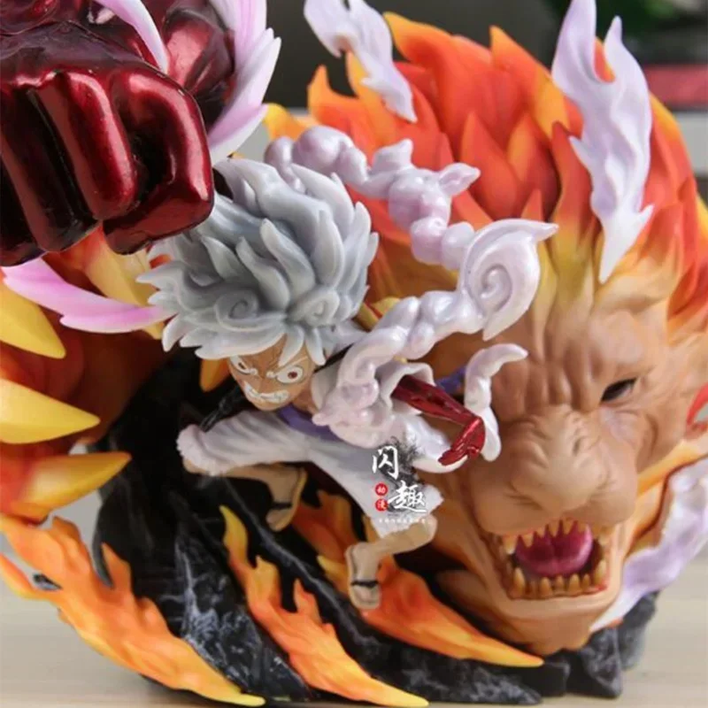 17Cm One Piece Karma Fire Luffy Gear 4 Fugure Gk Big Fist Nika Luffy Snake Man Pvc Lion Statue Scene Anime  Collectable  Gift