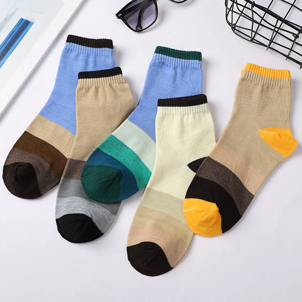 Buy 5 Pairs Get 5 Pairs Free Striped Checkered Colorful Socks Men 4 Seasons Breathable Sweat-Wicking Casual Fashion Sports Socks