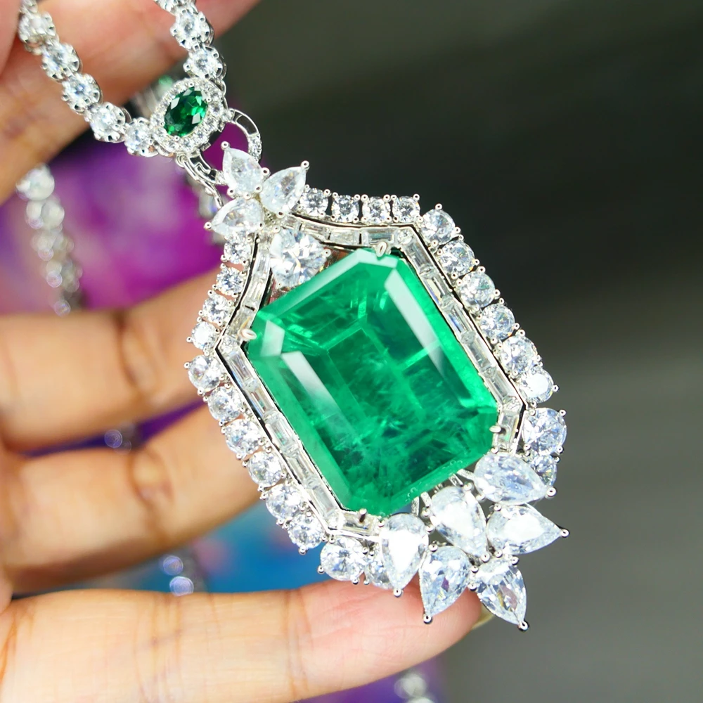 KQDANCE Large 20*26mm Green Stone Lab Emerald Pendant For All