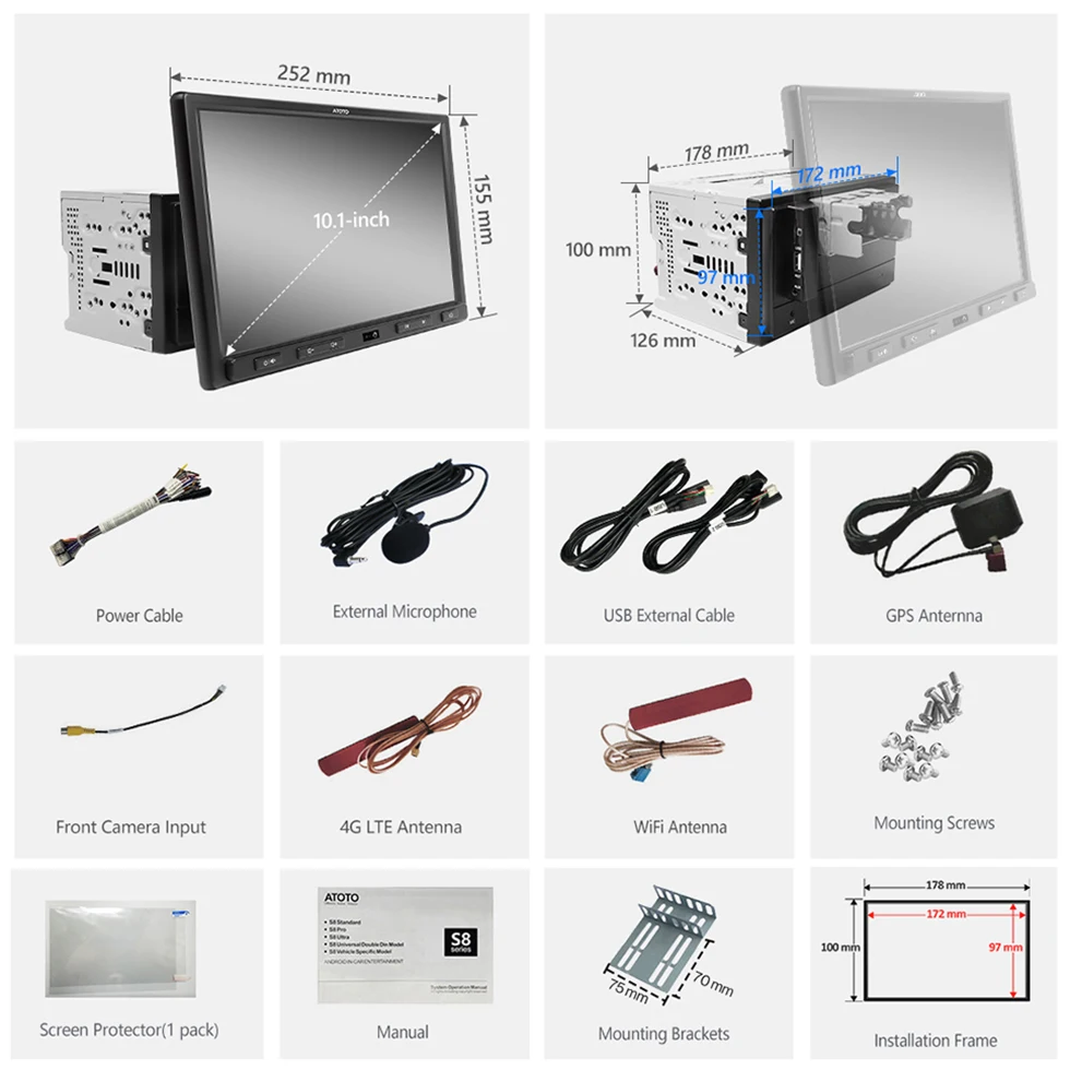 ATOTO 10.1 inch Android Car Stereo Double 2 Din Wireless Apple