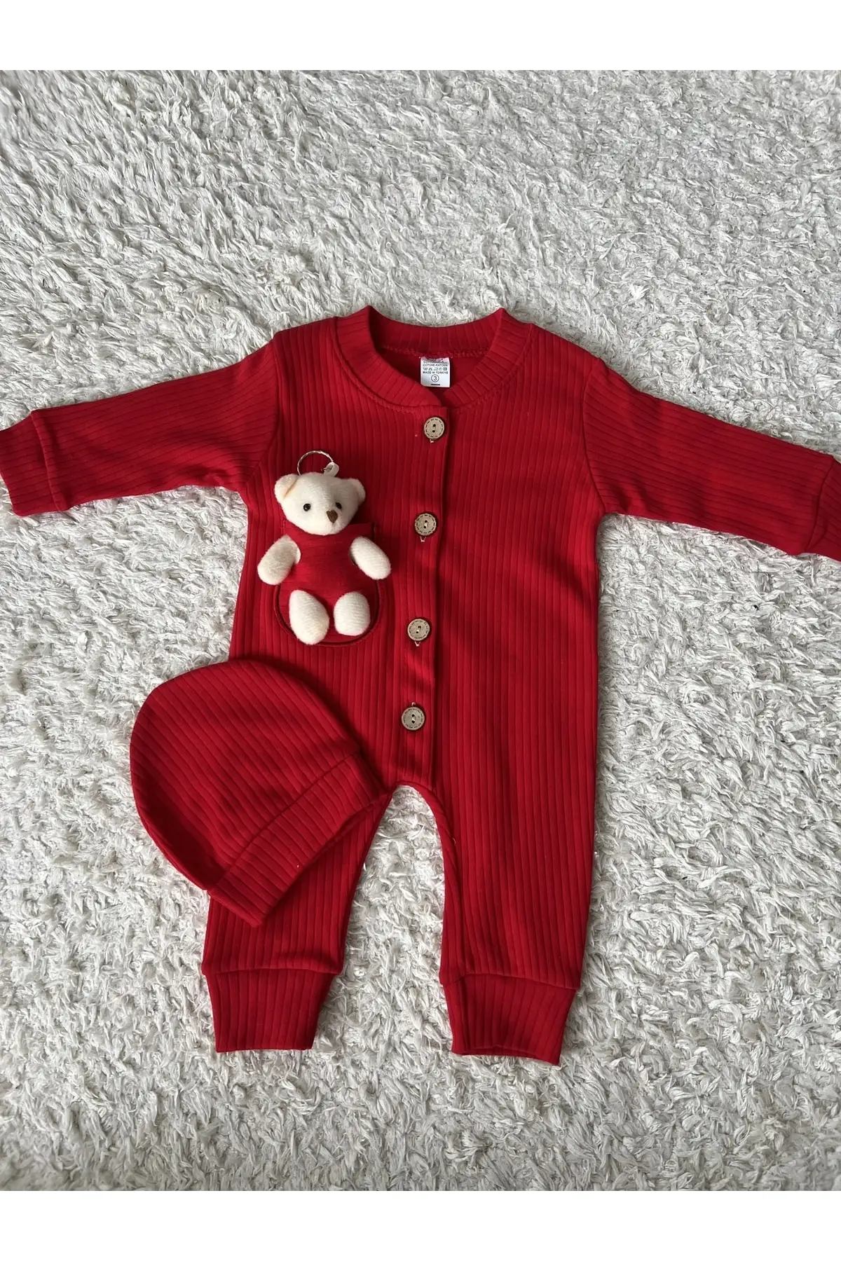 

3-6-9 Months Teddy Teddy Bear With Hat Accessories For 3-6-9 Months Full Cotton Striped Red Bicycle Neck Knitted